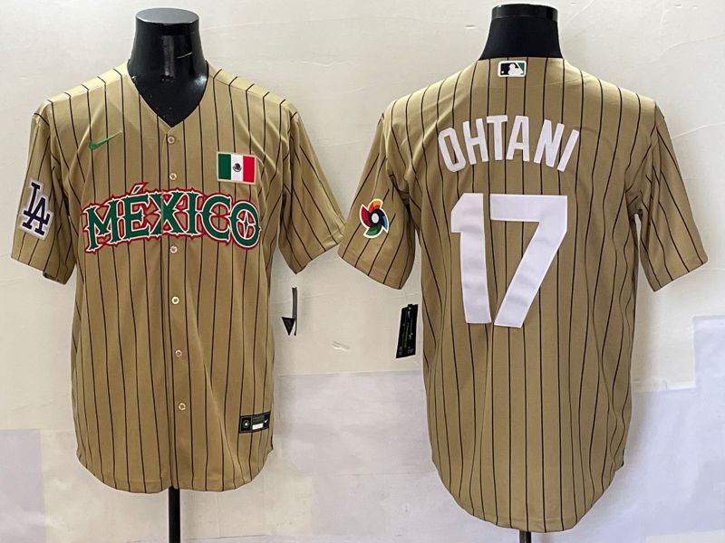 Men Los Angeles Dodgers 17 Ohtani Brown Stripe Mexico Joint Name 2025 Nike MLB Jersey style 41